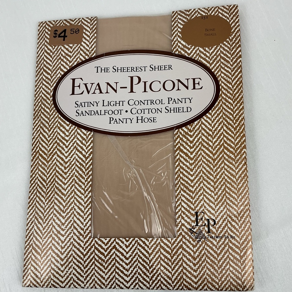 Vintage Evan Picone Sheer Sandalfoot Pantyhose Bone Size Small New